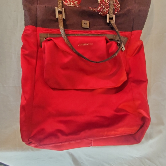 Rare Vintage Fendi One of a Kind Brown Beaded Embroidered Bird Canvas Bag Tote. - Picture 6 of 16